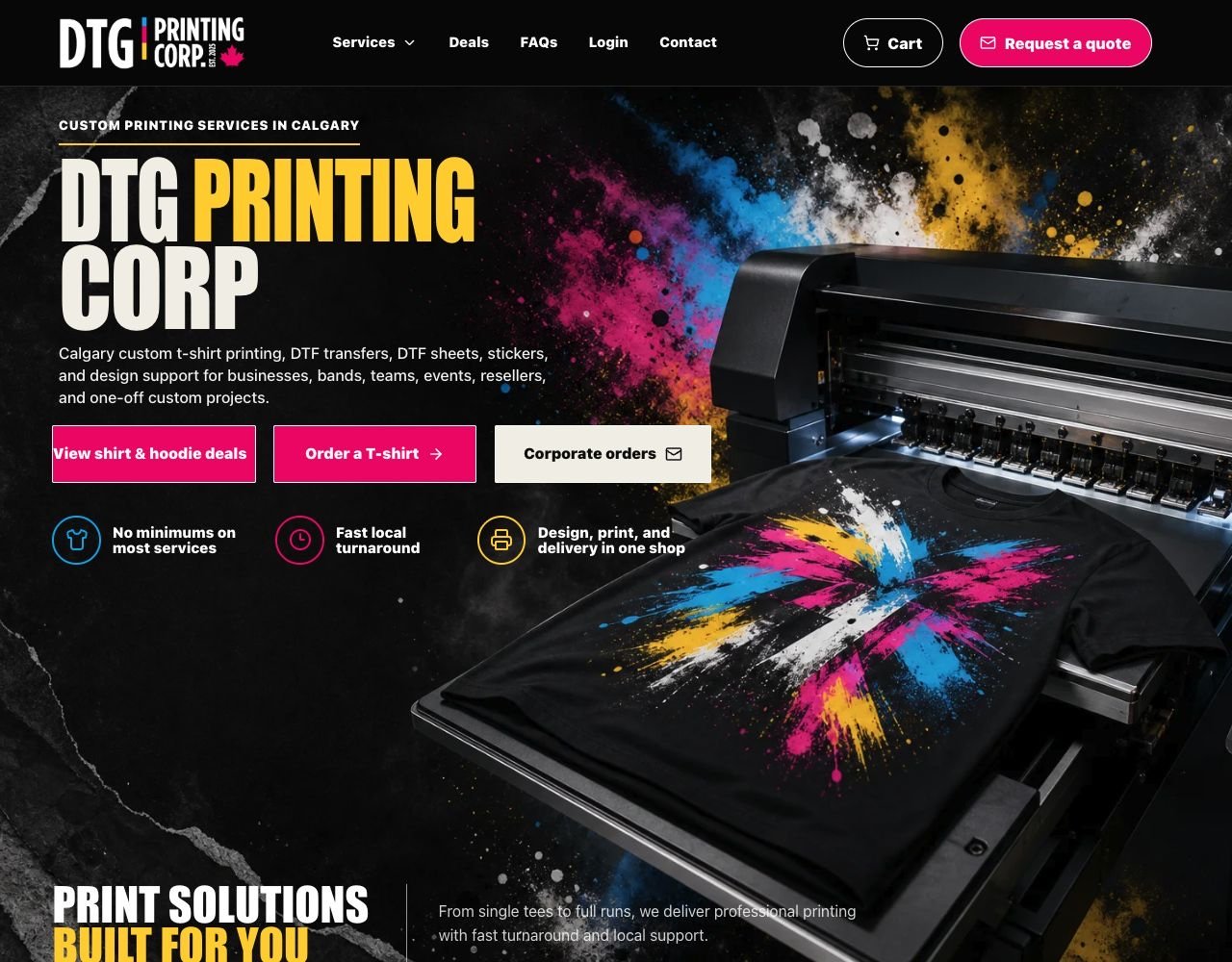 DTG Printing Calgary website built by Clearwater Digital